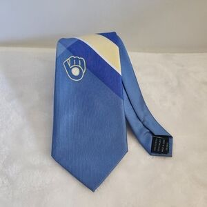Milwaukee Brewers MLB Blue Yellow Striped Baseball Mens Necktie Tie